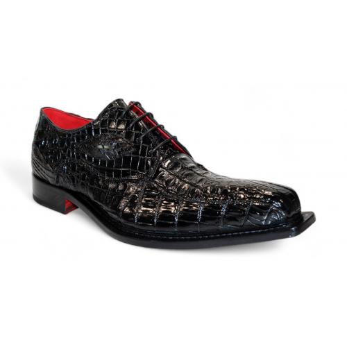 Fennix Italy "Hugo" Black Genuine Crocodile Lace-Up Dress Shoes.